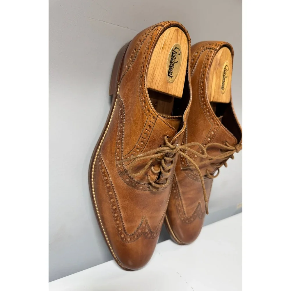 Cole Haan Mens British Tan Leather Wingtip Oxford Dress Shoes Nike Air 11.5